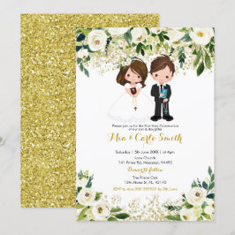 Convites Sibling Boy and Girl White Floral First Communing