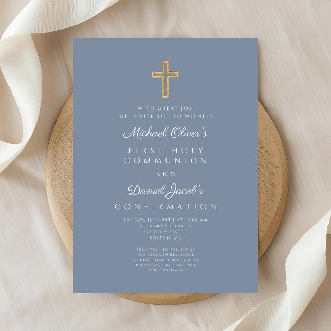 Convites Siblings Boy First Communion Confirmation Joint (Sibling Boy First Communion Confirmation Joint Invitation)
