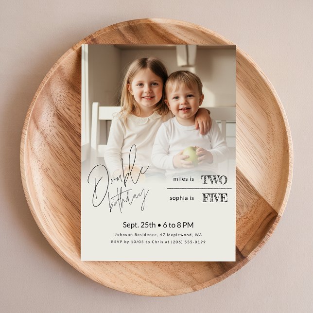 Convites Siblings Photo Kids Joint Double Birthday Party (Criador carregado)