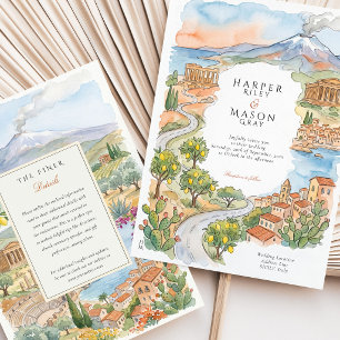 Convites Sicília Itália Aquarela Limão Casamento Monte Etna