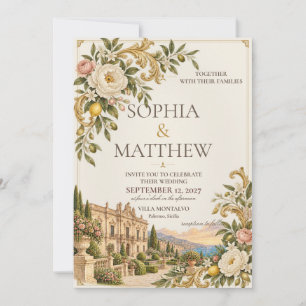 Convites Siciliano Barroco Casamento Creme e Dourado Anti