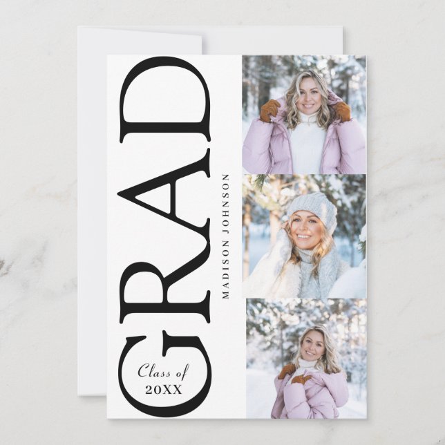 Convites Side Typography Graduation 2026 3 Photo Party (Frente)