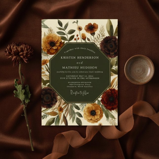 Convites Sienna Autumn Floral Romance Wedding (Criador carregado)