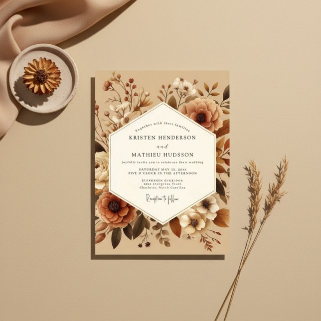 Convites Sienna Bloom Rustic Wedding (Criador carregado)