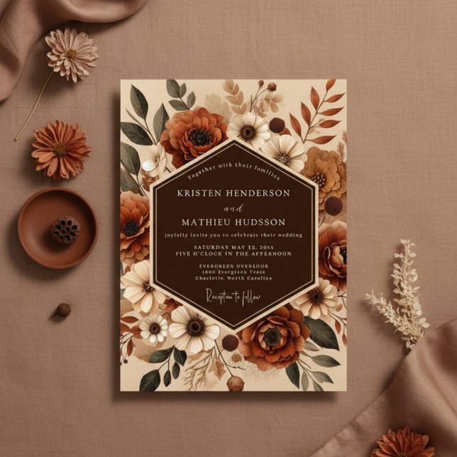 Convites Sienna Floral Autumn Romance Wedding (Criador carregado)