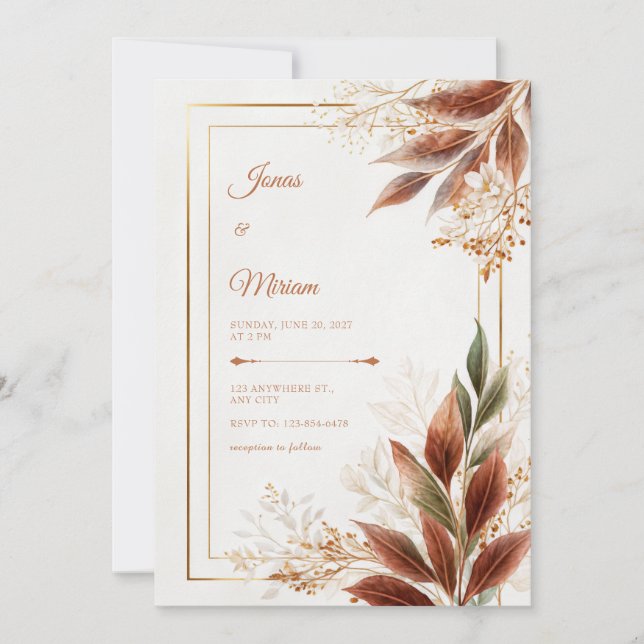 Convites Sienna Leaf Sage Botanical Wedding (Frente)