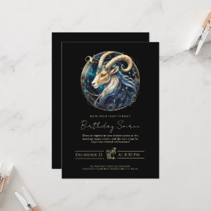 Convites Signo Estelar Capricórnio Cabra Celeste Preto Dour