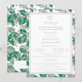 Convites Sikh floral Ek Onkar do Punjabi do verde de prata