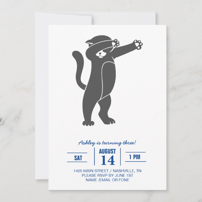 Convites Silhouette Dabbing cat - Escolher cor de fundo (Frente)
