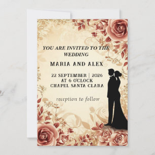 Convites Silhouette de Casamento Elegante em meio à Design