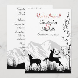 Convites Silhouette Deer e Mountain Black, White Wedes