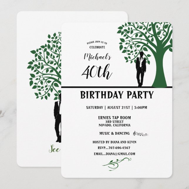 Convites Silhouette do aniversário de 40 anos (Frente/Verso)