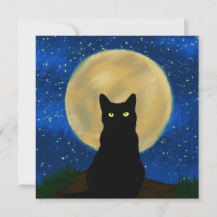 Convites Silhouette Moonlit Black Cat Halloween