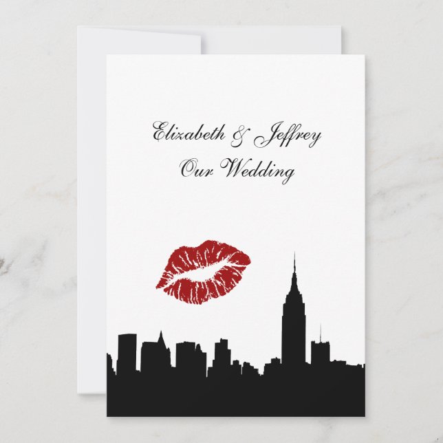Convites Silhouette Skyline NYC, Kiss ESB #1 Casamento BW V (Frente)