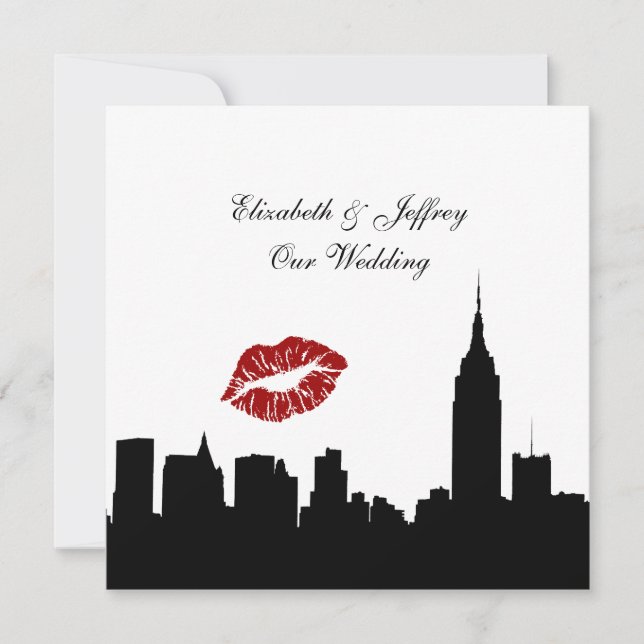 Convites Silhouette Skyline NYC, Kiss ESB #1 SQ Casamento B (Frente)