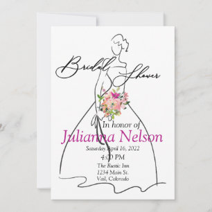 Convites Silhueta da noiva e chá de lingerie floral rosa