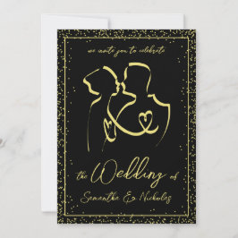 Convites Silhueta de Amantes Arte de Linha Casamento