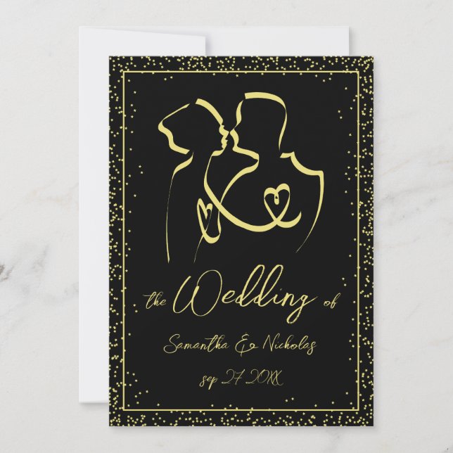 Convites Silhueta de Amantes Linha Arte Casamento (Frente)