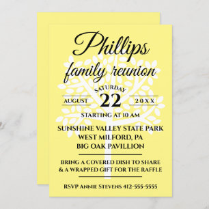 Convites Silhueta de Árvore Branca de Reunião da Família Am