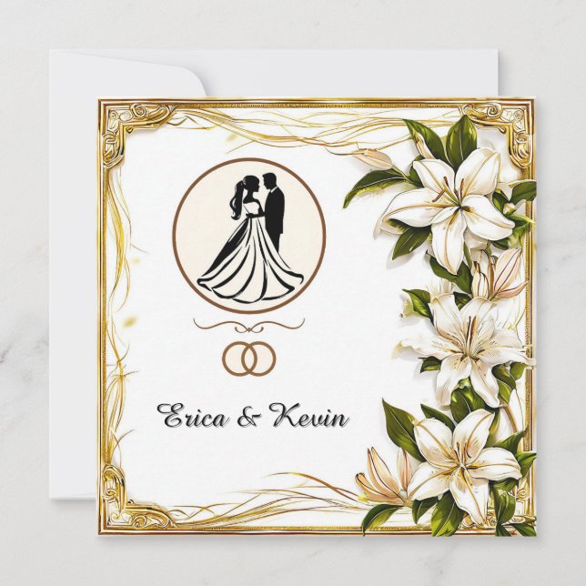 Convites Silhueta de Casal Floral Elegante (Frente)
