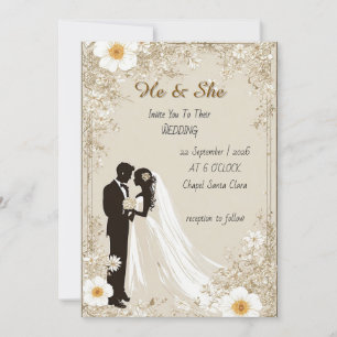 Convites Silhueta de Casamento Elegante com Moldura Floral