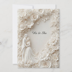Convites 🌸 Silhueta de Casamento Elegante Papel Floral Mar
