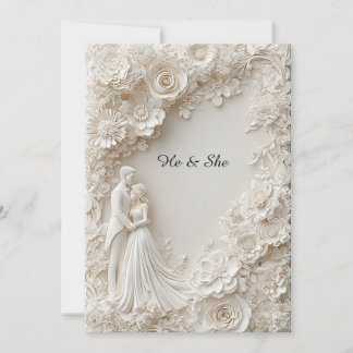 Convites 🌸 Silhueta de Casamento Elegante Papel Floral Mar