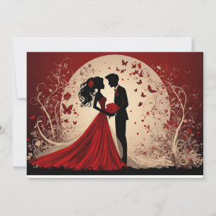 Convites Silhueta de Casamento Vermelho Romântico da Noiva 