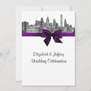 Convites Silhueta de Filadélfia Etch BW Roxo V Casamento
