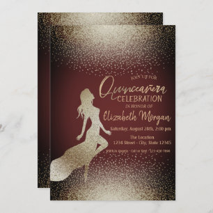 Convites Silhueta de Menina Elegante, Confetti Quinceañera