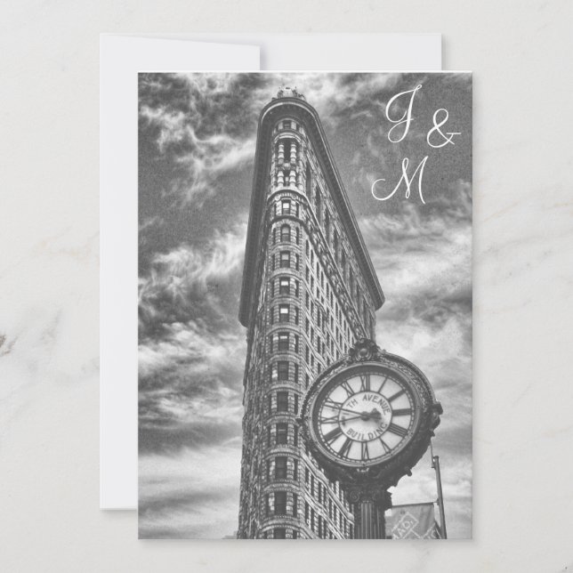 Convites Silhueta de NYC Edifício Flatiron e Relógio Casame (Frente)