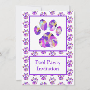 Convites Silhueta de Pata de Animal Roxa Pool Pawty Roxa