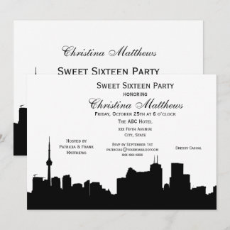 Convites Silhueta de Toronto DIY Cor de Fundo Sweet 16