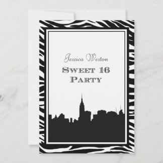 Convites Silhueta do Horizonte de NYC #2 Zebra Sweet 16