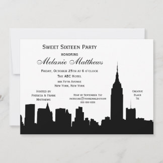 Convites Silhueta do Horizonte de NYC Sweet Sixteen