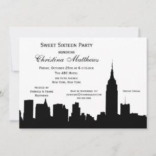 Convites Silhueta do Horizonte de NYC Sweet Sixteen