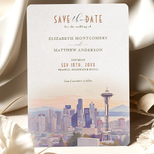 Convites Silhueta do Pôr do Sol em Seattle - Save-the-Date
