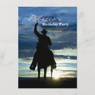 Convites Silhueta do vaqueiro da equitação do por do sol 