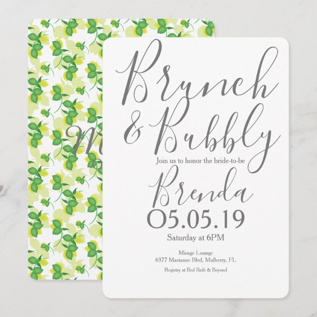 Convites Silhueta Limão Lima Casamento Moderno Brunch (Frente/Verso)