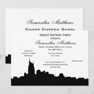 Convites Silhueta Preta do Horizonte de Nashville Sweet 16