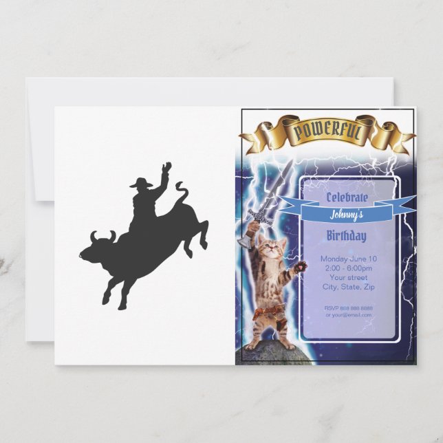 Convites Silhueta Rodeo Bull Ride (Frente)