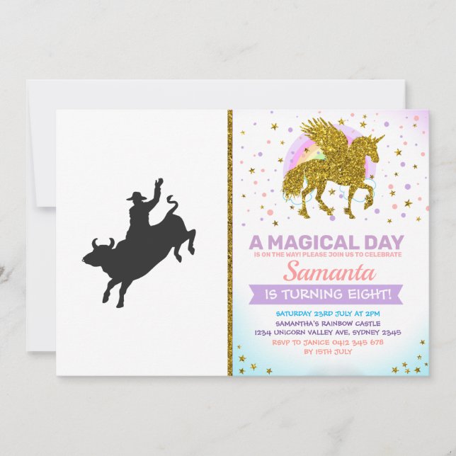 Convites Silhueta Rodeo Bull Ride (Frente)