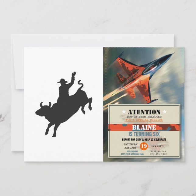 Convites Silhueta Rodeo Bull Ride (Frente)