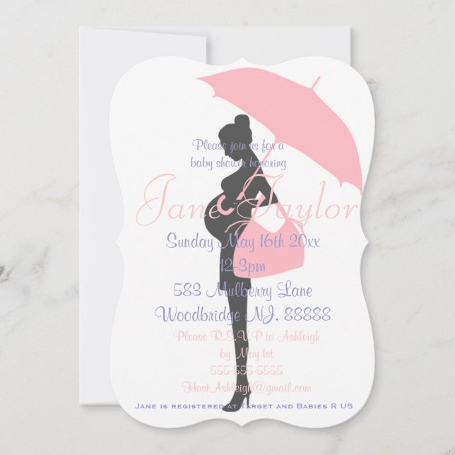 Convites Silhueta Rosa Curvy - Chamadas de Chuveiro (Frente)