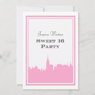 Convites Silhueta Rosa da Cidade de Nova York #2 DIY Sweet