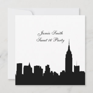 Convites Silhueta Skyline NYC, ESB nº 1 BW Sweet 16 SQ