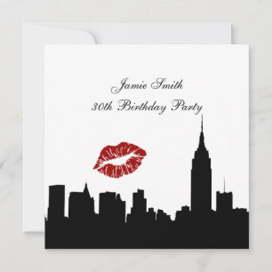 Convites Silhueta Skyline NYC, Kiss ESB #1 BW Birthday SQ