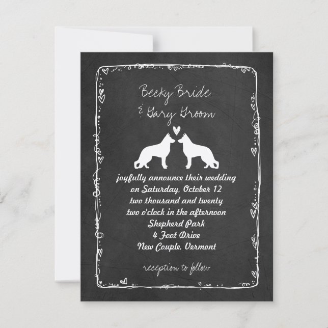 Convites Silhuetas de Cães Pastor Alemão Casamento (Frente)