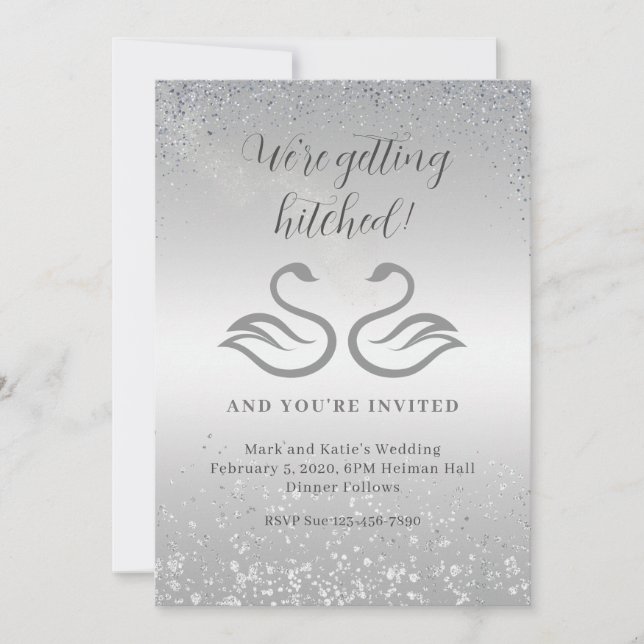 Convites Silhuetas de cisne no centro e chuva em diamante (Frente)