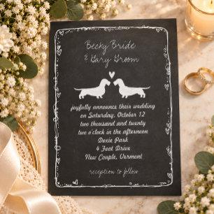 Convites Silhuetas de Dachshund de Pelo Cabeludo Casamento